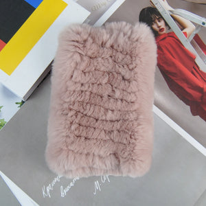 Real Rex Rabbit Fur Scarf - Women's Handmade Knit Cowl & Headband for Winter