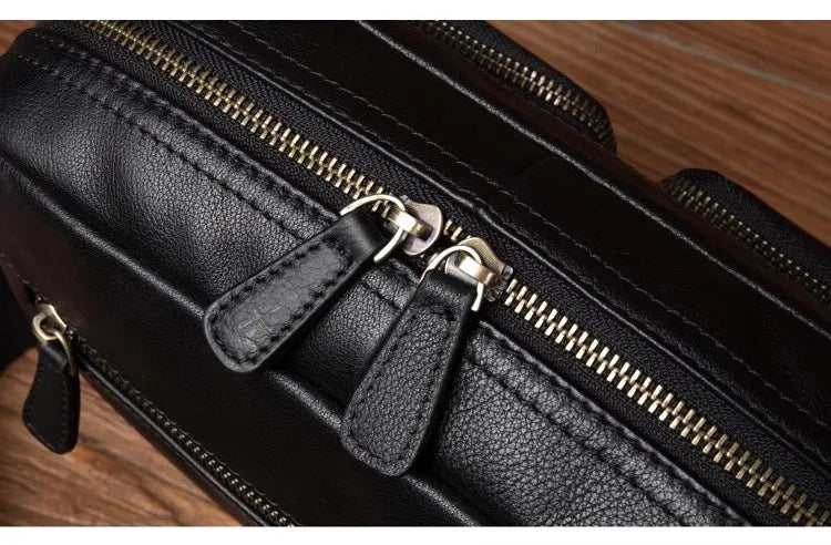 Leather Messenger Bag - Casual Crossbody with Zipper Design