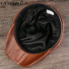 LA SPEZIA Men's Genuine Leather Newsboy Hat - Black Octagonal Cap with Vintage Style