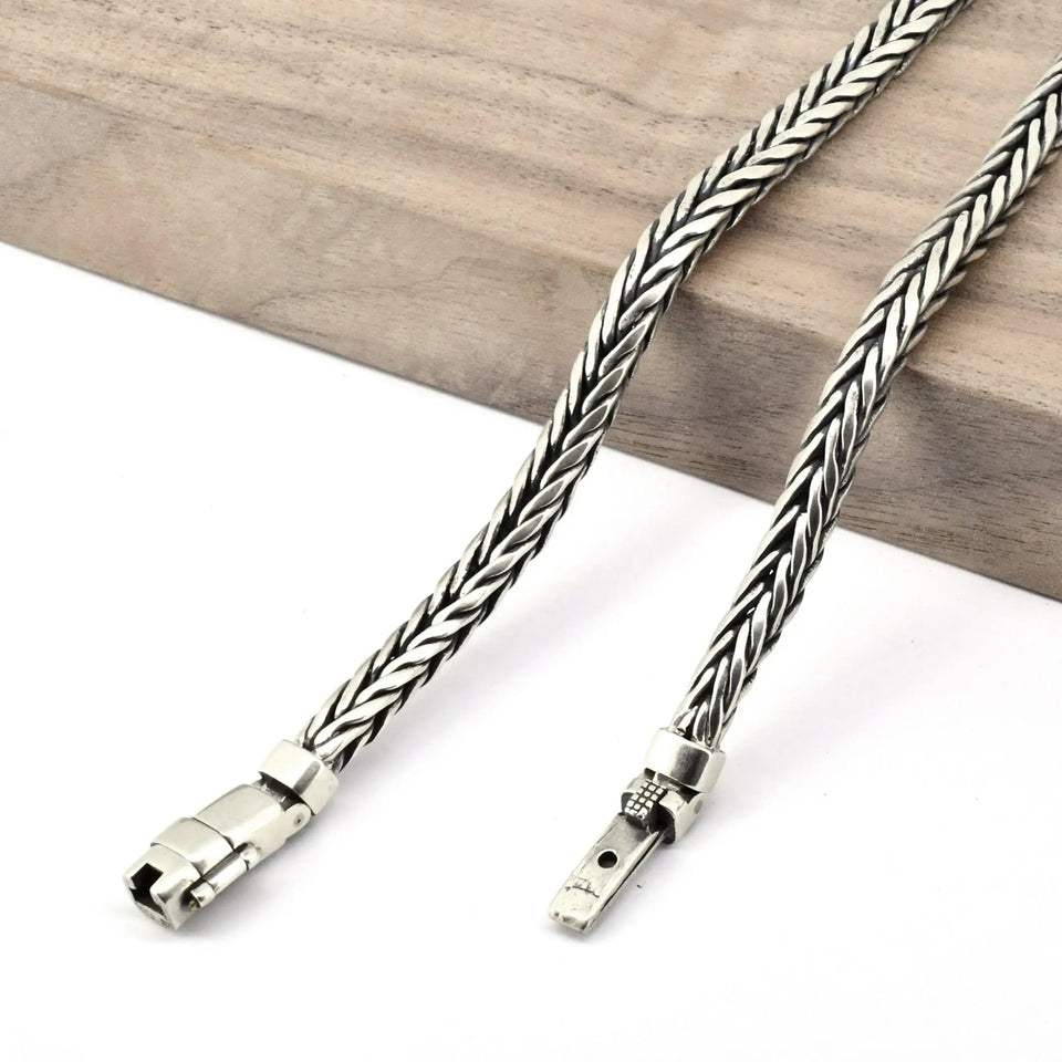 Handmade S925 Sterling Silver Bracelet - Retro Woven Style