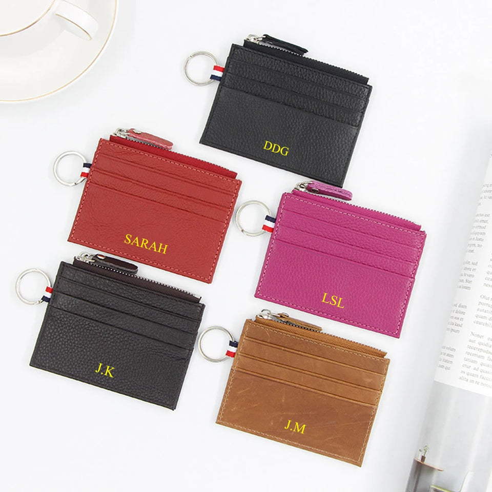 Custom Engraved Leather Card Holder - Personalized Business Wallet for Men