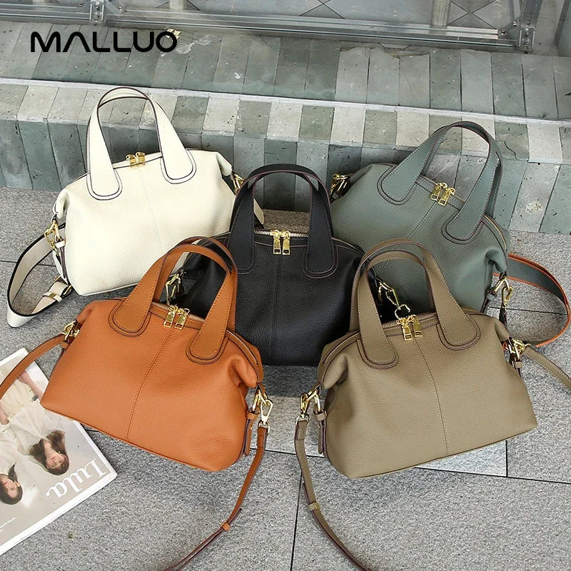 Women's Natural Leather Crossbody Bag - Premium Cowhide Large Capacity Design