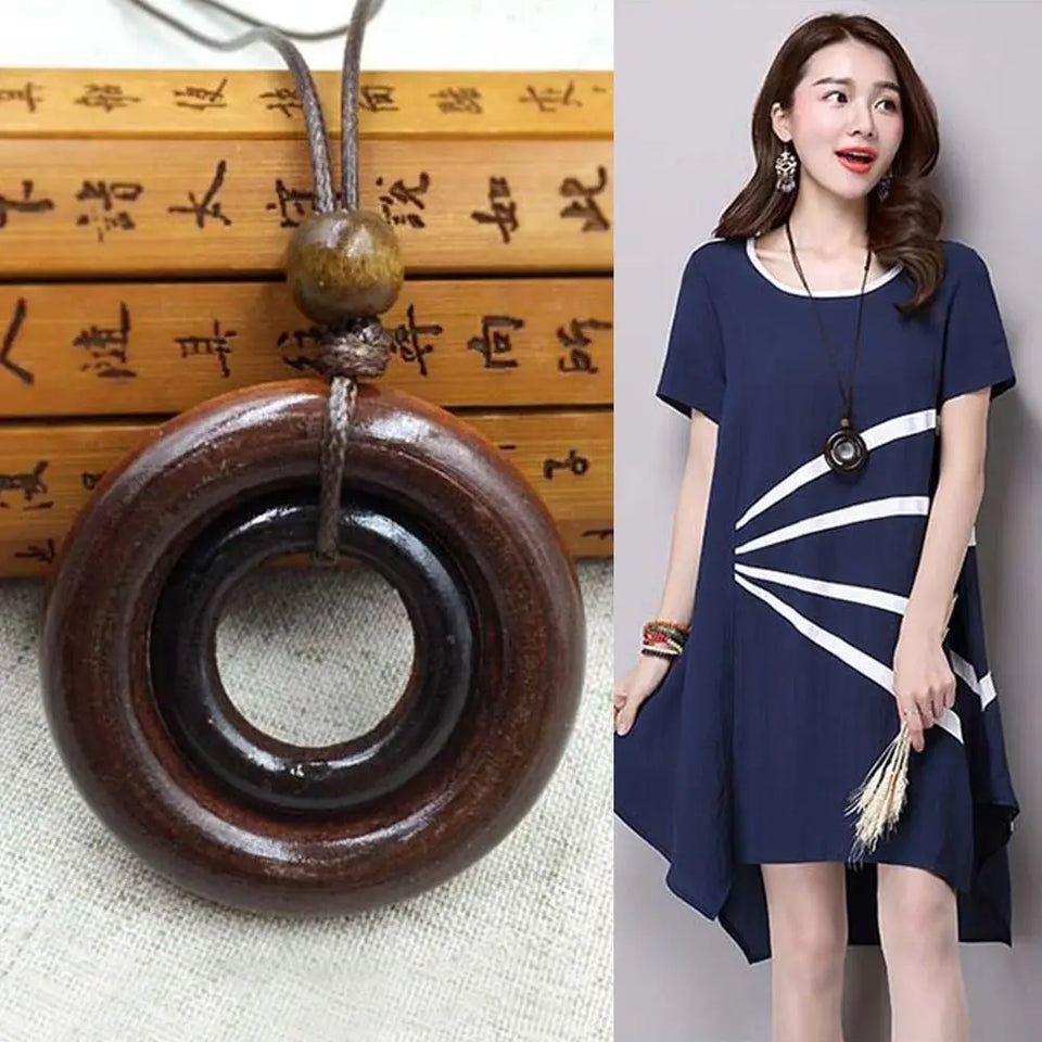 Retro Wooden Leaf Owl Necklace - Women's Long Chain with Clock Pendant Jewelry