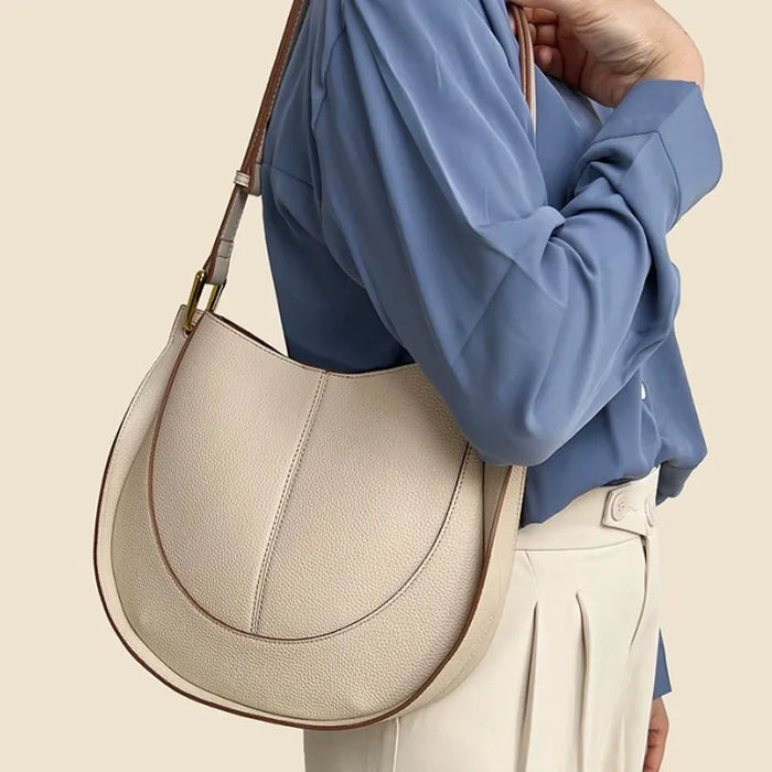 Large Capacity Bucket Bag for Women - Soft Leather Crossbody with Saddle Style