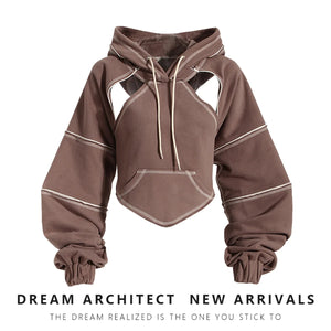 Ladies' Fashion Hoodie - Color Clashing Short Top for Layering