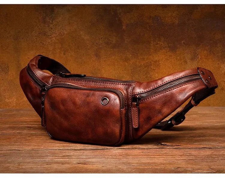 Vegetable Tanned Cowhide Waist Bag - Multi-Functional Vintage Leather