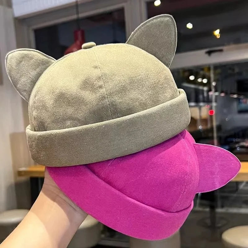 Adjustable Cat Ears Hat - Unisex Brimless Beanie Cap in Denim Style