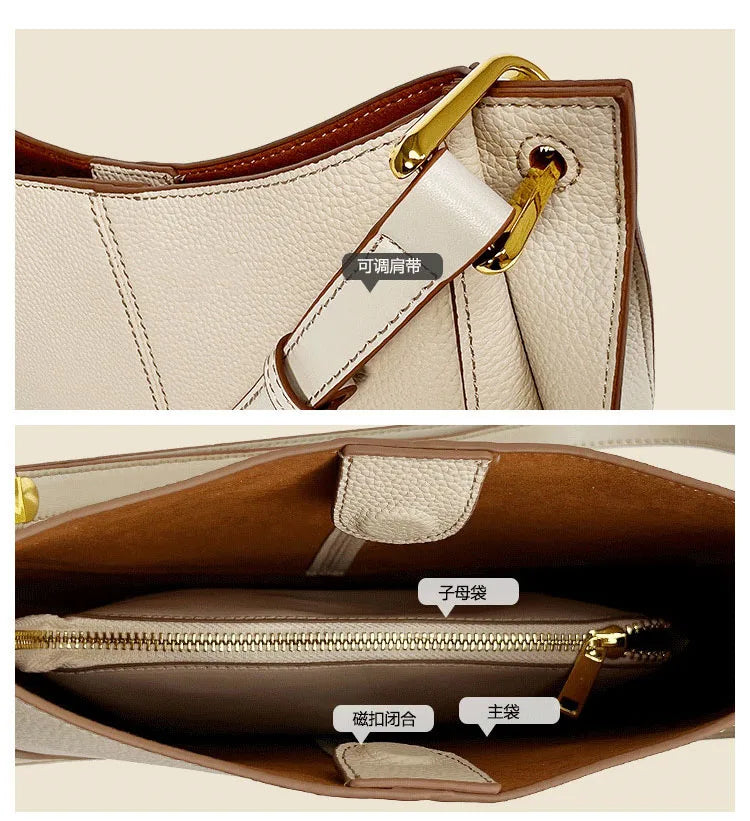 Large Capacity Bucket Bag for Women - Soft Leather Crossbody with Saddle Style