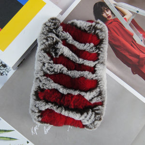 Real Rex Rabbit Fur Scarf - Women's Handmade Knit Cowl & Headband for Winter