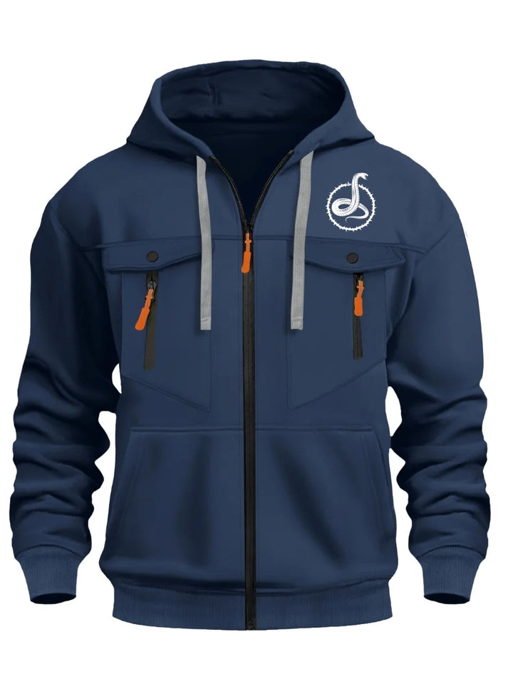 Men's Fitted Snake Print Hoodie - Casual Outdoor Sportswear with Zipper Design
