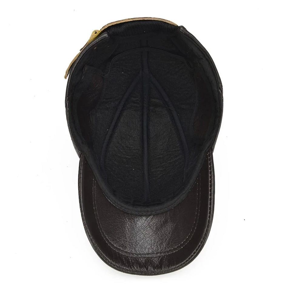 Genuine Leather Baseball Cap for Men - Cowhide Winter Hat with Earflaps