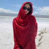 Red Photo Print Beach Scarf - Cotton Linen Sunscreen Shawl for Women's Travel