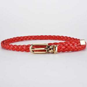 0.8cm Thin Braided PU Leather Belt - Women's Pin Buckle Waistband 110cm