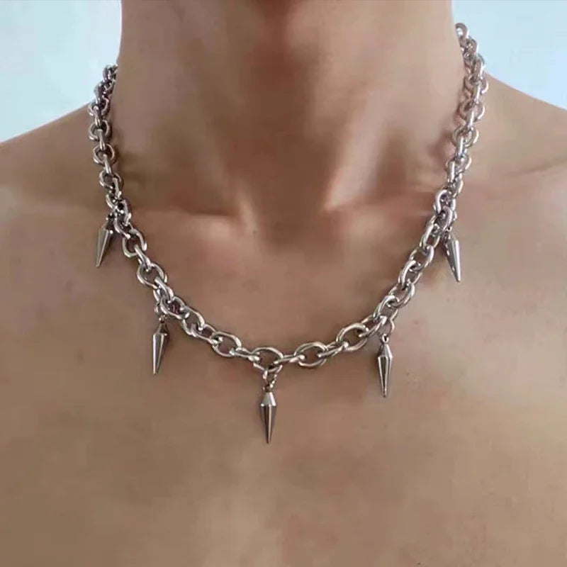 Unisex Punk Stud Necklace - Hip Hop Choker with Pendant