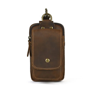 Genuine Leather Men's Belt Bag - First Layer Cowhide Waist Pouch with Hardware Clasp