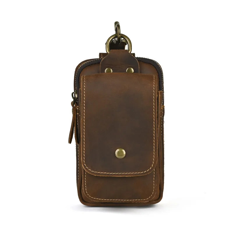 Genuine Leather Men's Belt Bag - First Layer Cowhide Waist Pouch with Hardware Clasp
