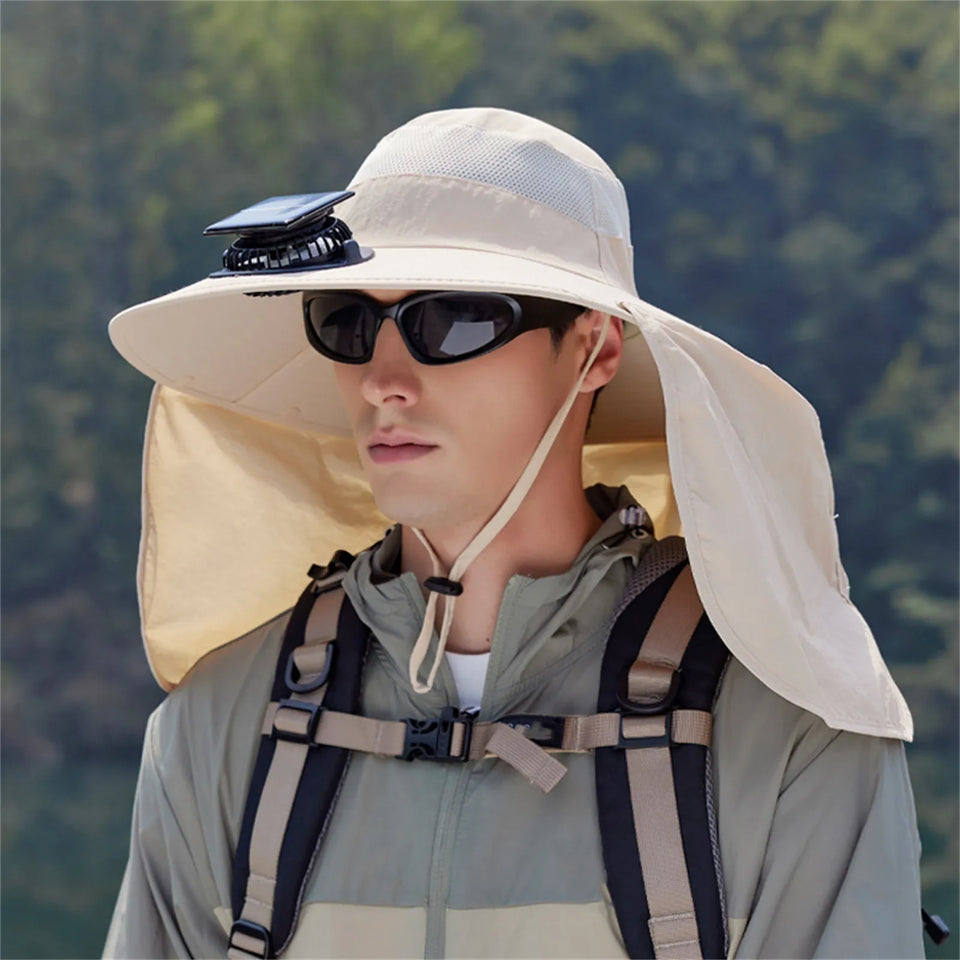 Solar-Powered Fan Hat - Outdoor Cooling Cap with Adjustable Brim & UV Protection