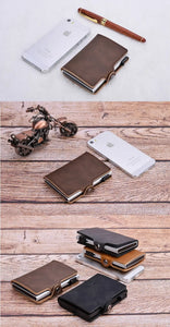 Split Leather RFID Wallet for Men - Slim Pop-Up Design with Money Clip