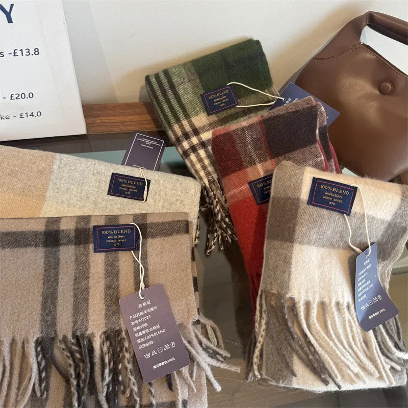 Classic Plaid Cashmere Scarf - Warm Winter Scarf for Men & Women