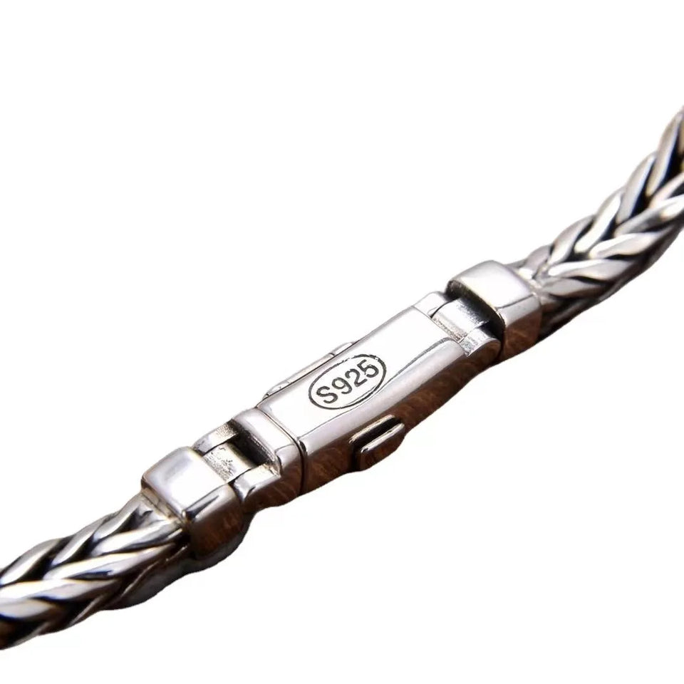 Handmade S925 Sterling Silver Bracelet - Retro Woven Style
