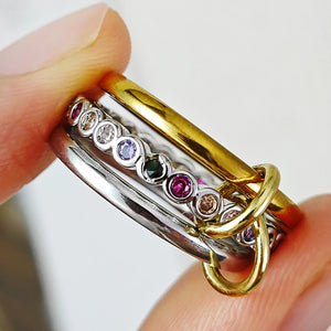 Multi-Layer Stacking Rings Set - Stainless Steel Dual Color Zircon Jewelry