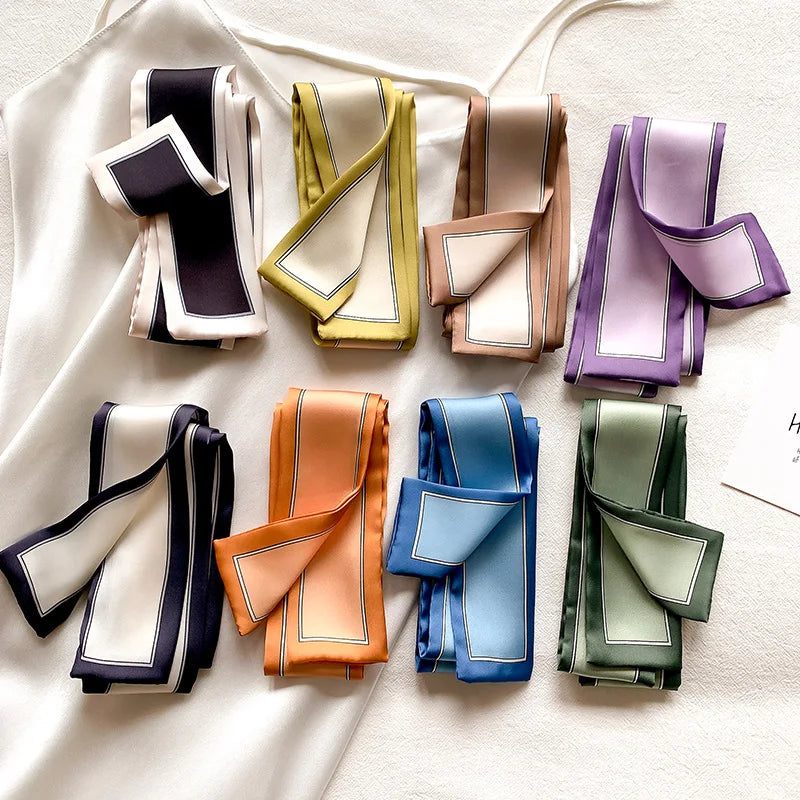 Satin Ribbon Neckerchief for Women - 6x115cm Long Silk-Style
