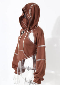 Ladies' Fashion Hoodie - Color Clashing Short Top for Layering