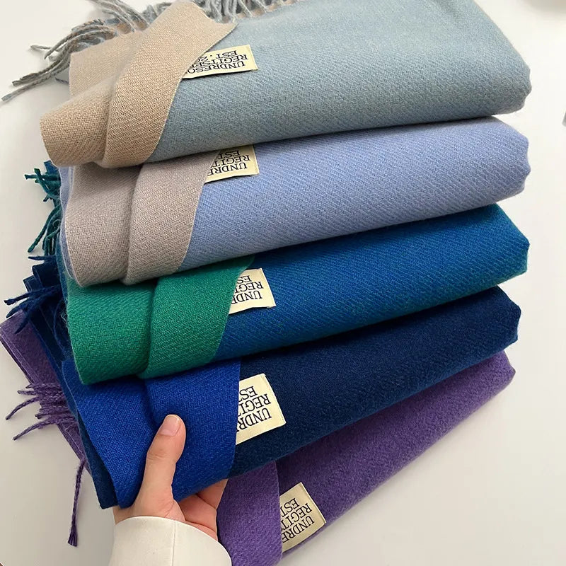 Double-Sided Cashmere Scarfs with Tassels