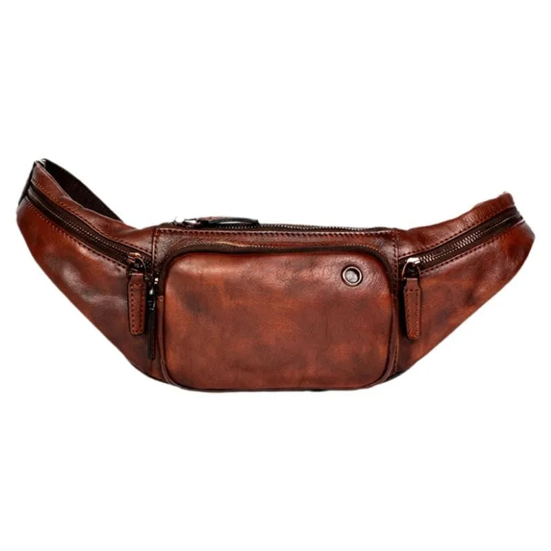 Vegetable Tanned Cowhide Waist Bag - Multi-Functional Vintage Leather