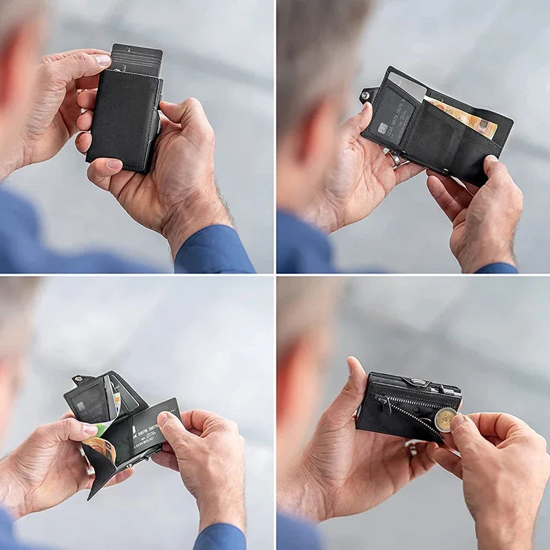 RFID Pop-Up Card Case - Leather Wallet with Multiple Compartments for Men & Women