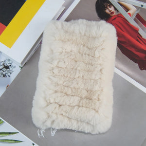 Real Rex Rabbit Fur Scarf - Women's Handmade Knit Cowl & Headband for Winter