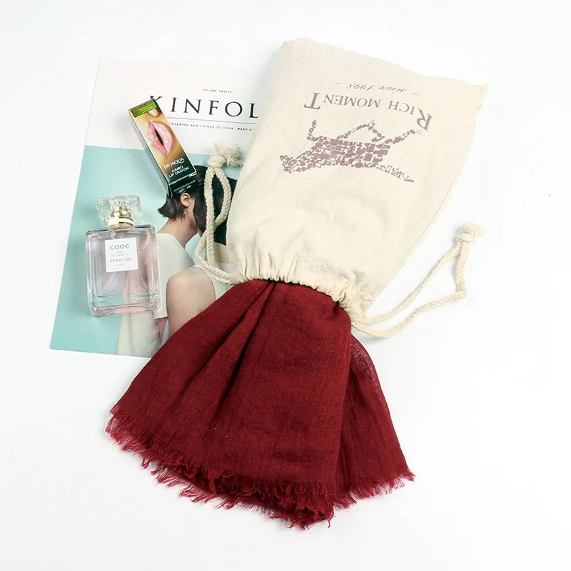 Red Photo Print Beach Scarf - Cotton Linen Sunscreen Shawl for Women's Travel