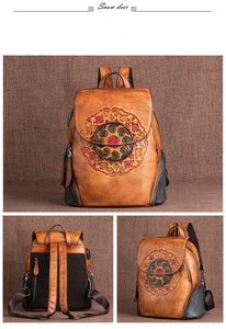 Elegant Women's Leather Backpacks with Embossed Floral Design