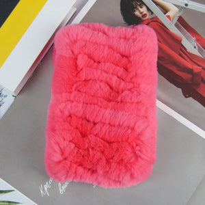 Real Rex Rabbit Fur Scarf - Women's Handmade Knit Cowl & Headband for Winter