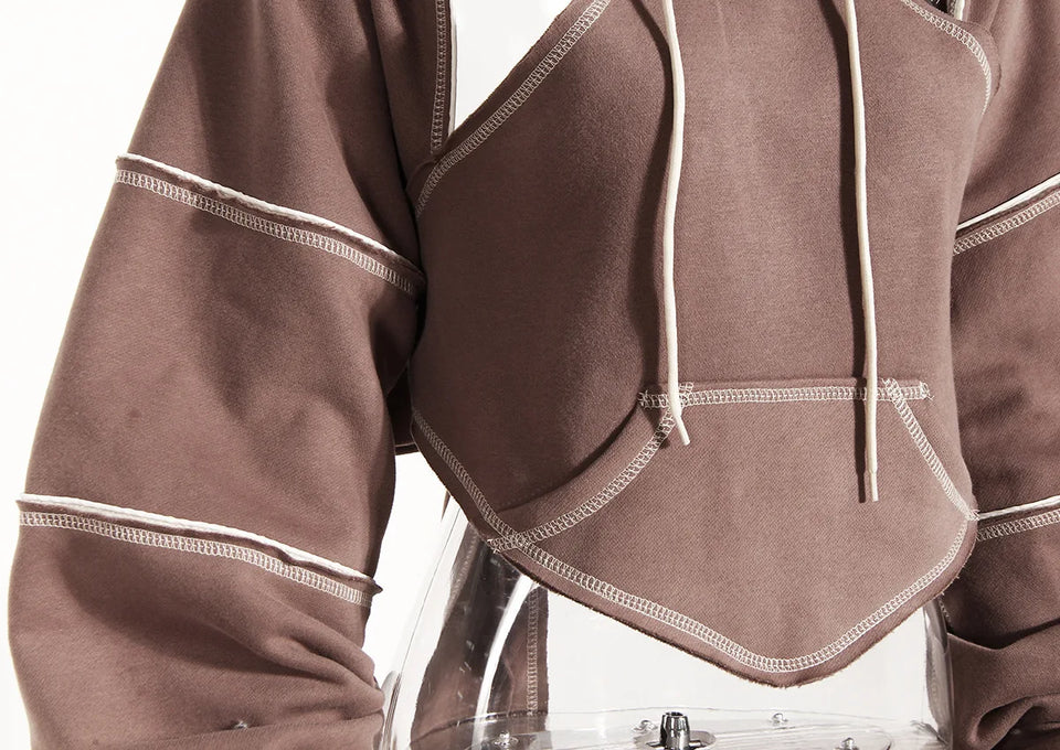 Ladies' Fashion Hoodie - Color Clashing Short Top for Layering