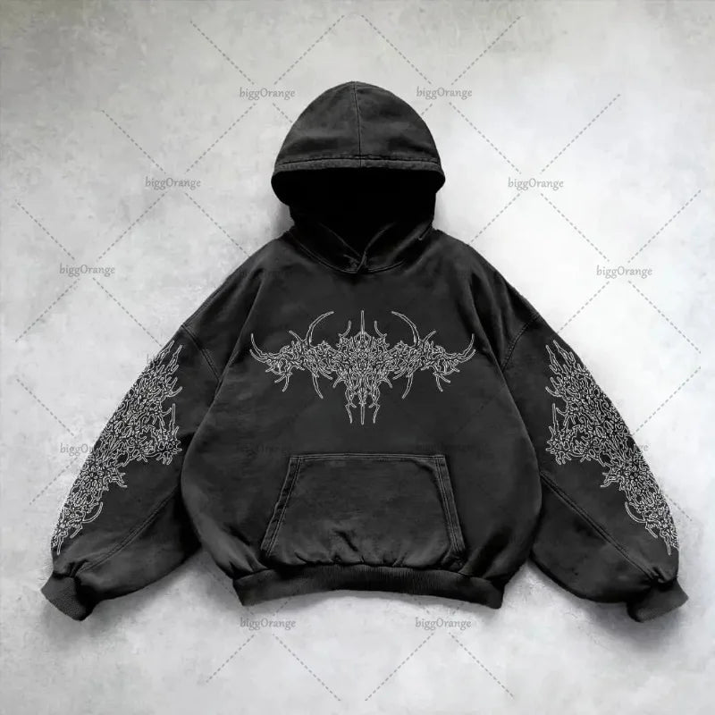 Men's Harajuku Wing Print Hoodie - Y2K Punk Street Style