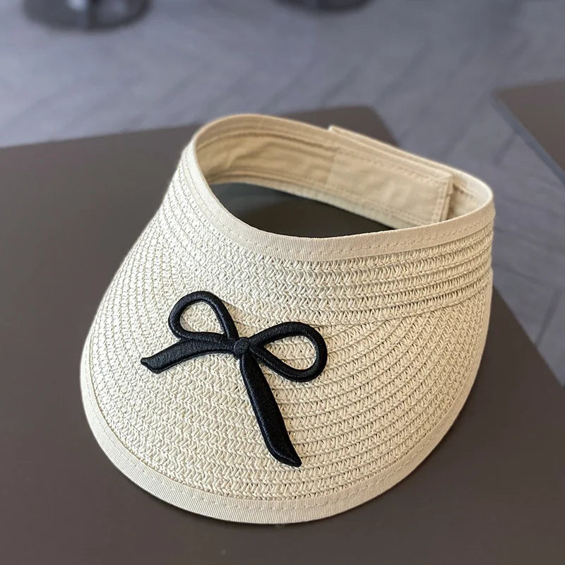 Large Brim Straw Sun Hat & Bag Set - Girls' Summer Beach Visor with Bowknot