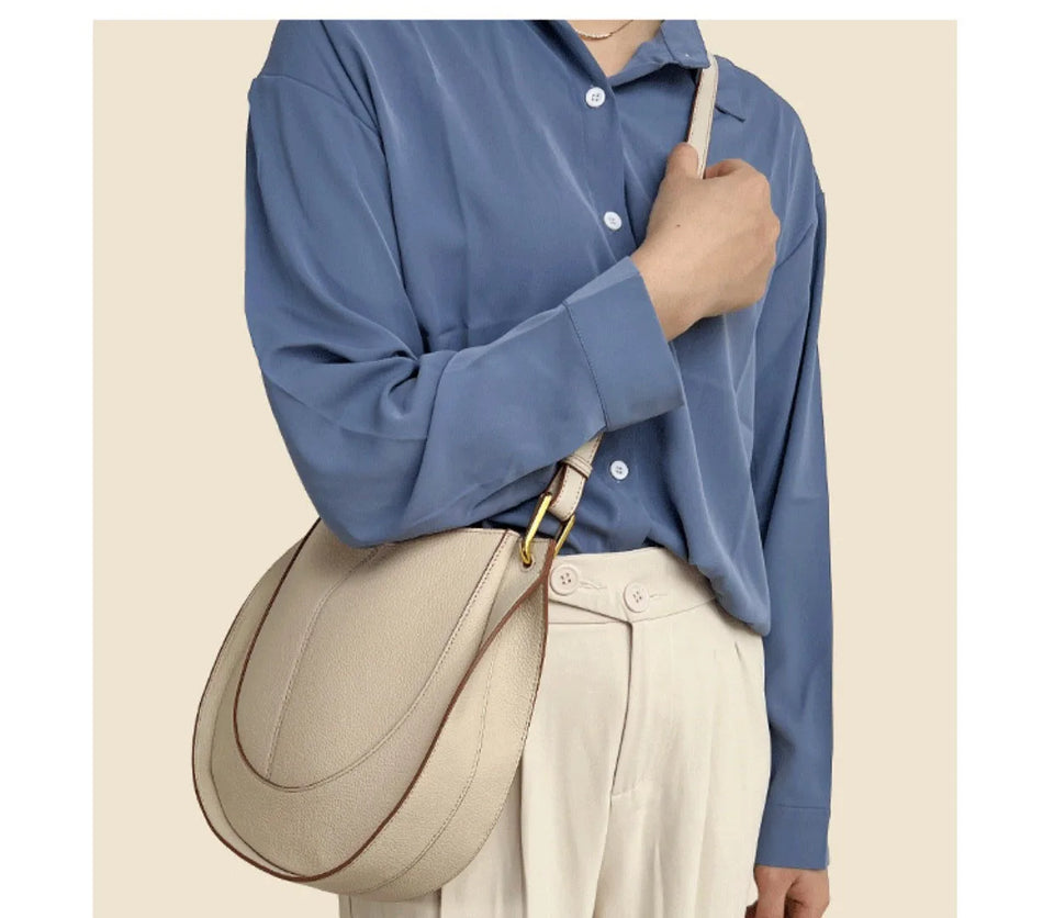 Large Capacity Bucket Bag for Women - Soft Leather Crossbody with Saddle Style