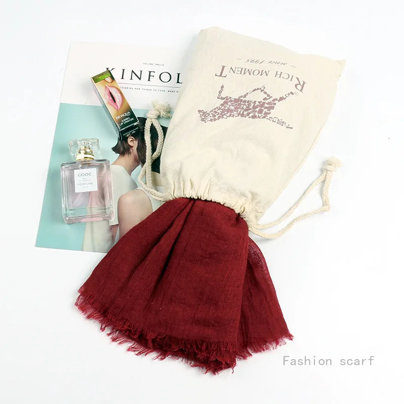 Red Photo Print Beach Scarf - Cotton Linen Sunscreen Shawl for Women's Travel