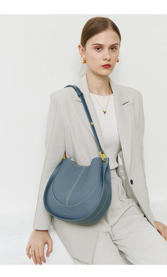 Large Capacity Bucket Bag for Women - Soft Leather Crossbody with Saddle Style