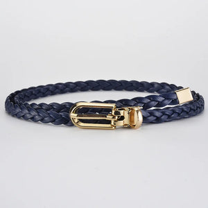 0.8cm Thin Braided PU Leather Belt - Women's Pin Buckle Waistband 110cm