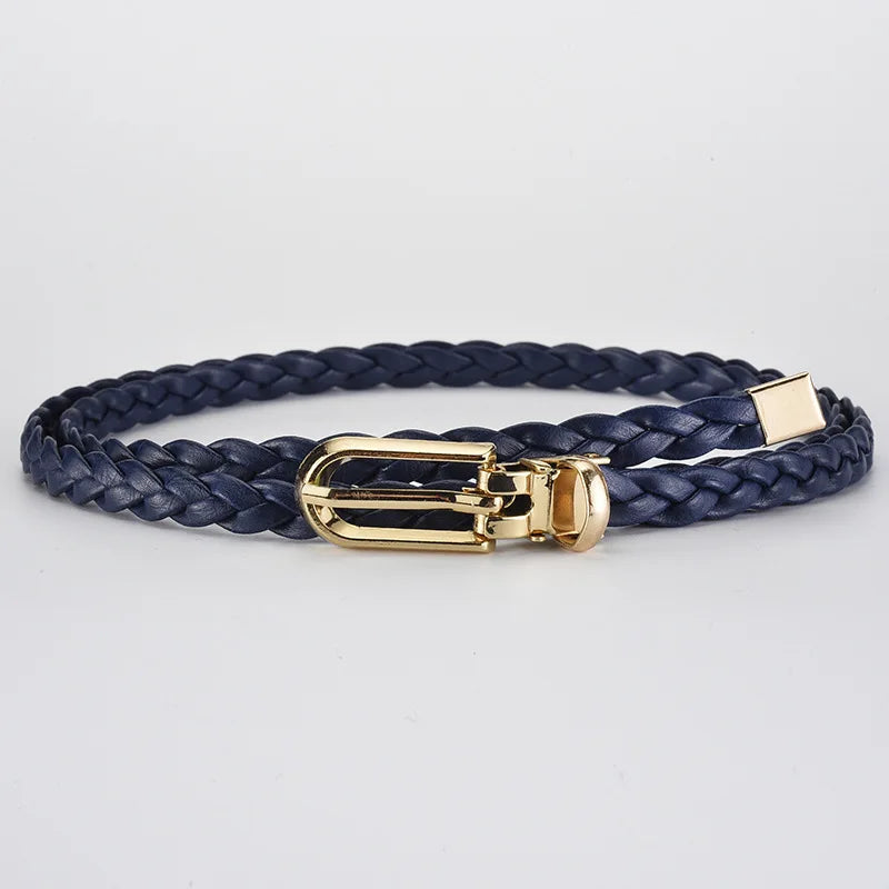 0.8cm Thin Braided PU Leather Belt - Women's Pin Buckle Waistband 110cm