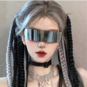 Cyber Punk Rimless Sunglasses - Y2K Futuristic Wrap-Around for Women
