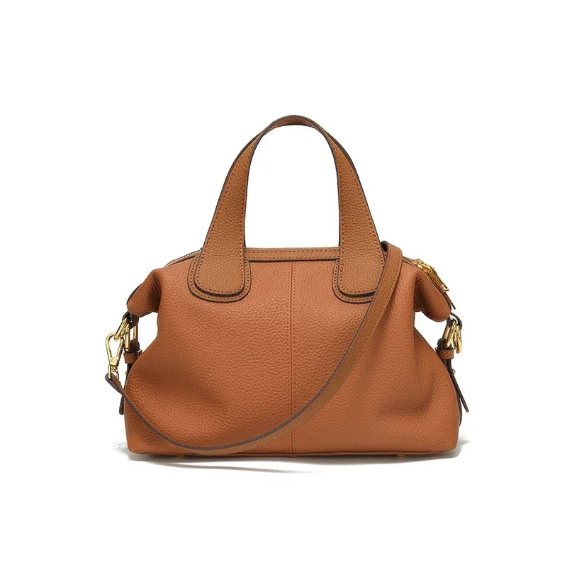 Women's Natural Leather Crossbody Bag - Premium Cowhide Large Capacity Design