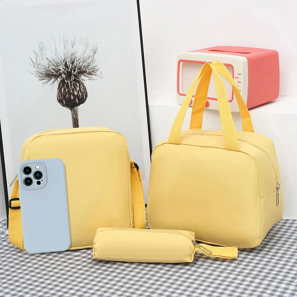 3-Piece Women's Bag Set - Quilted Nylon with Zipper for Commute Essentials