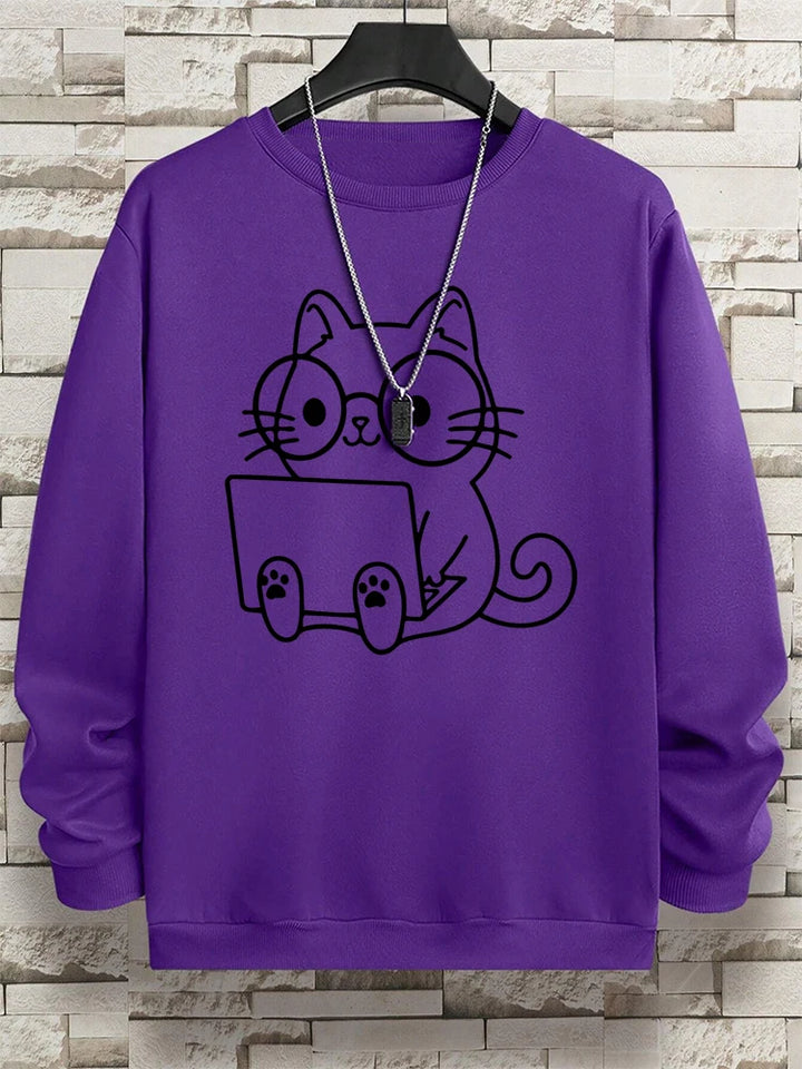 Gentleman Cat Print Men's Hoodie - Hip Hop Streetwear Pullover Sweatshirt