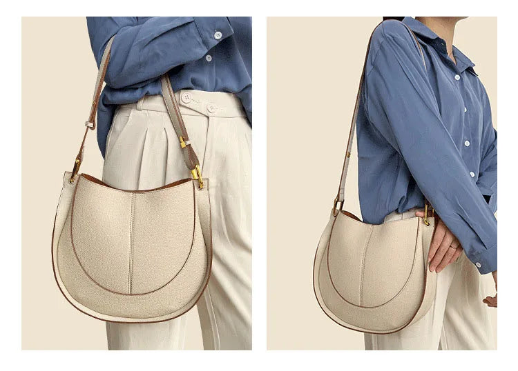 Large Capacity Bucket Bag for Women - Soft Leather Crossbody with Saddle Style