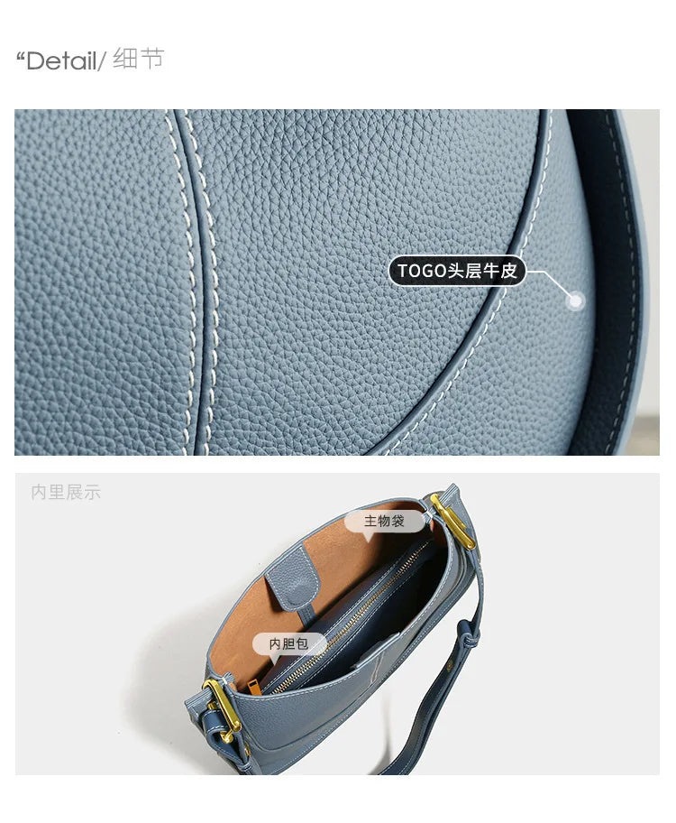 Large Capacity Bucket Bag for Women - Soft Leather Crossbody with Saddle Style