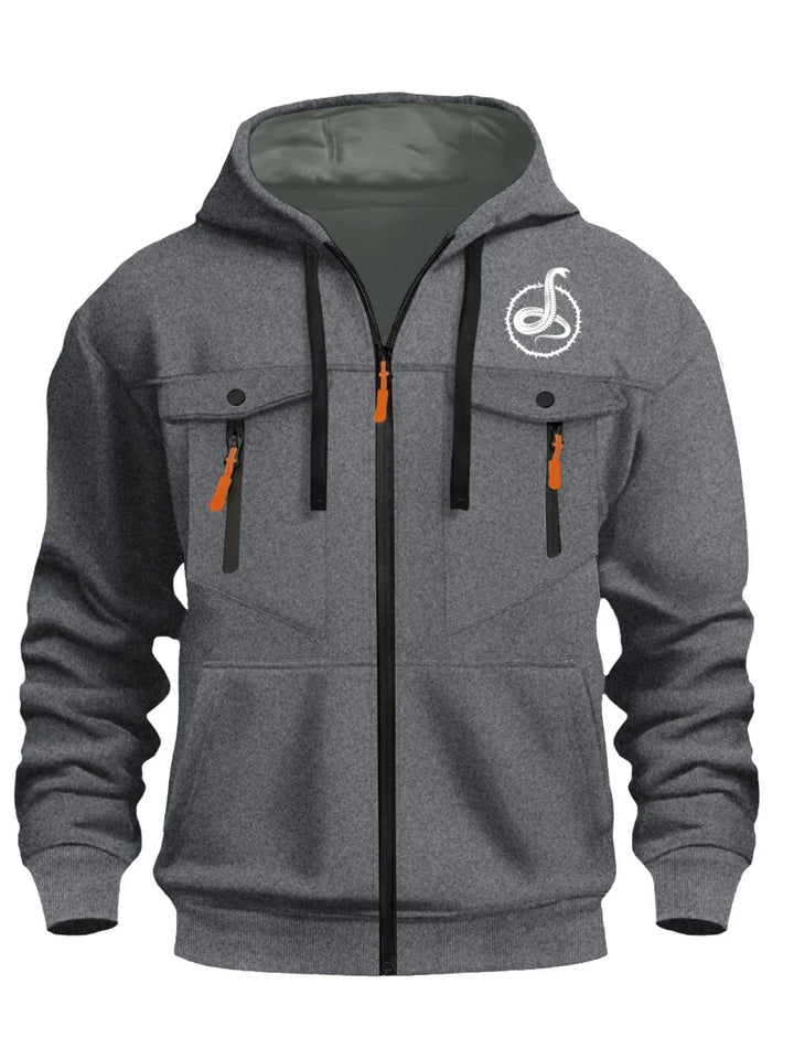 Men's Fitted Snake Print Hoodie - Casual Outdoor Sportswear with Zipper Design