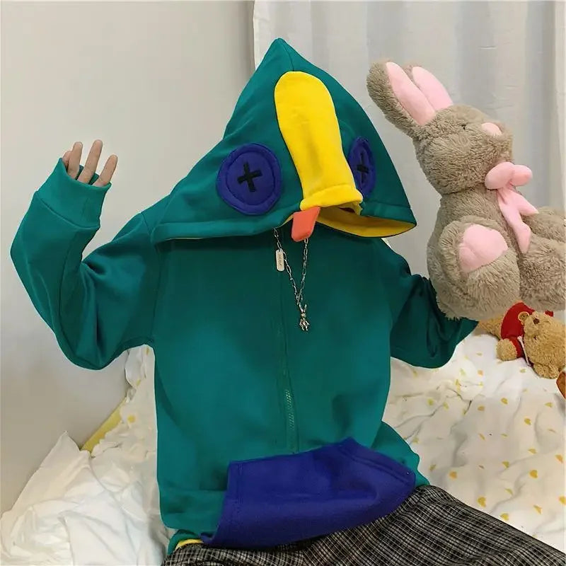 Loose Fit Frog Hoodie - Men's Plus Size Korean Style Fleece Lined Pullover